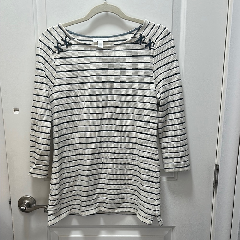 Charter Club Navy and White Striped Top